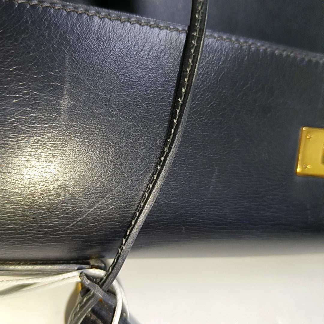 Hermès Kelly Sellier 32 Box Leather Preta com Ferragens Douradas