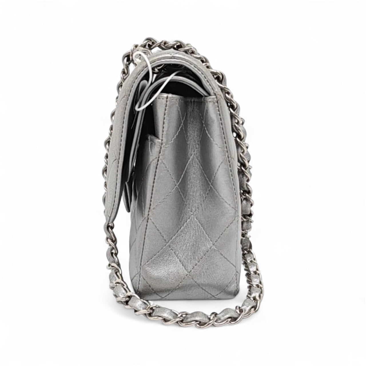 Bolsa Chanel Classic Flap Média – Couro de Cordeiro Cinza Prateado