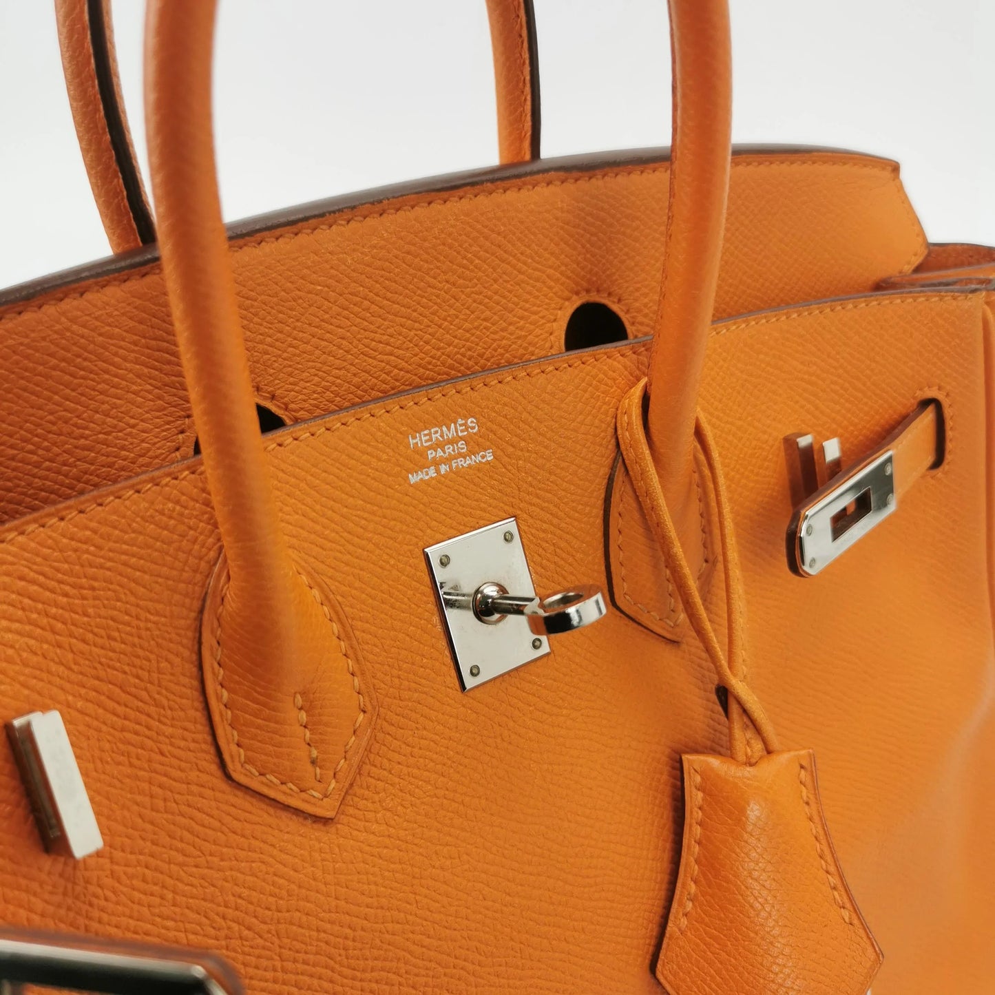 Hermès Birkin 25 Couro Epsom Orange H 93 com Ferragens Paládio Iconic Mini
