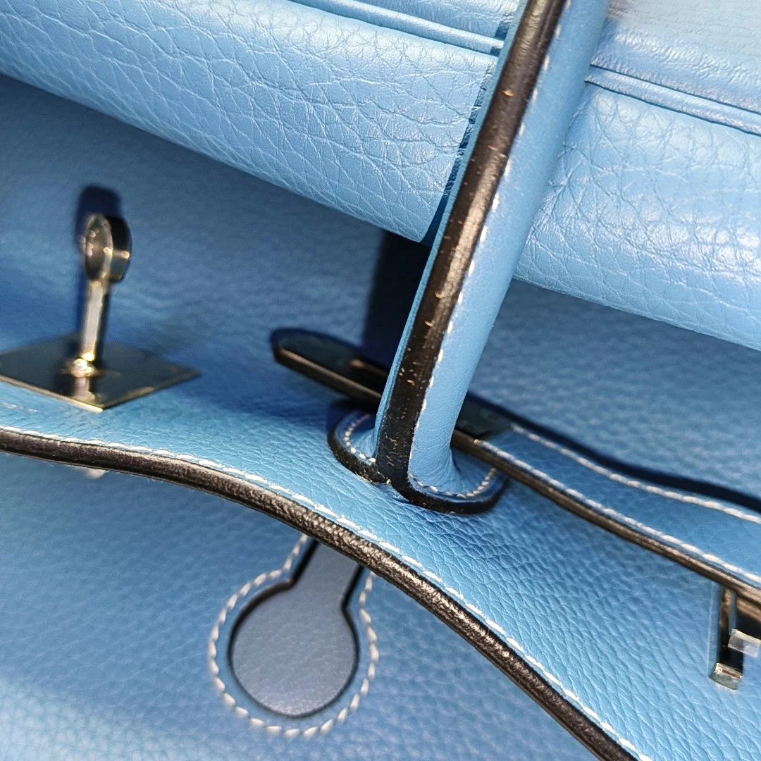 Hermès Birkin 40 Couro Clemence Blue Jeans com Ferragens Paládio
