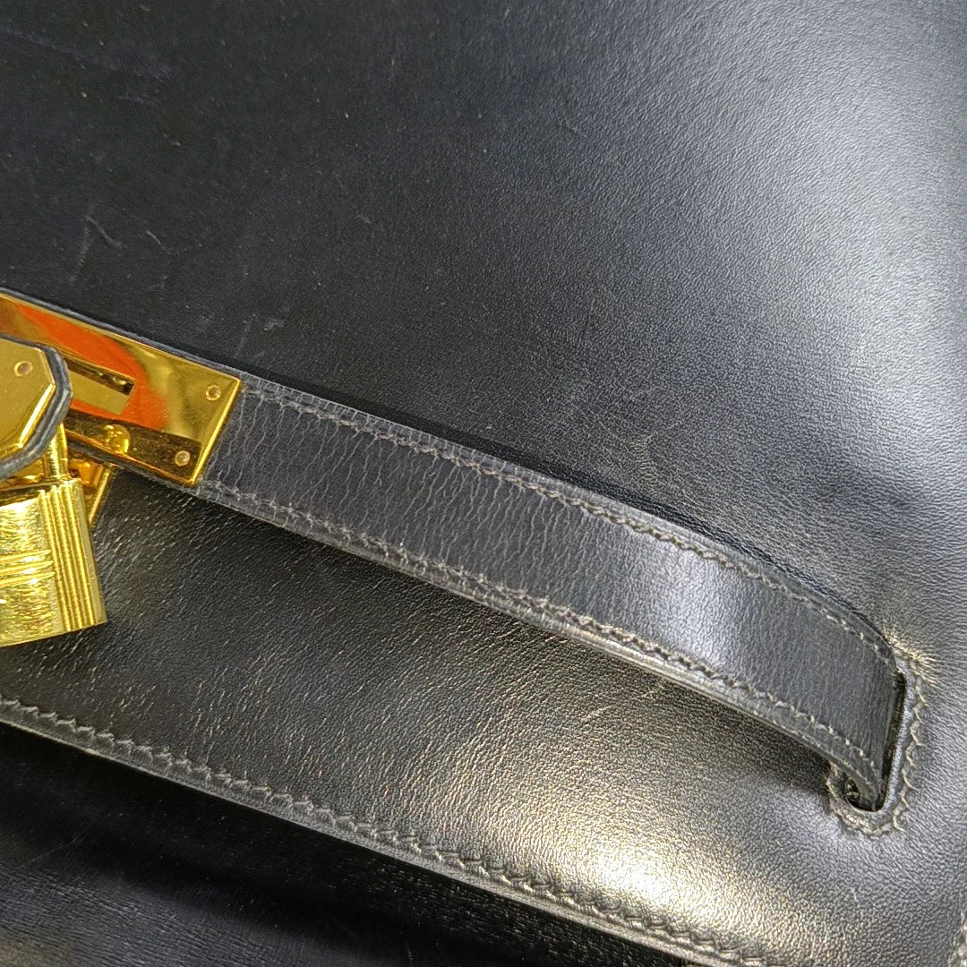 Hermès Kelly Sellier 32 Box Leather Preta com Ferragens Douradas