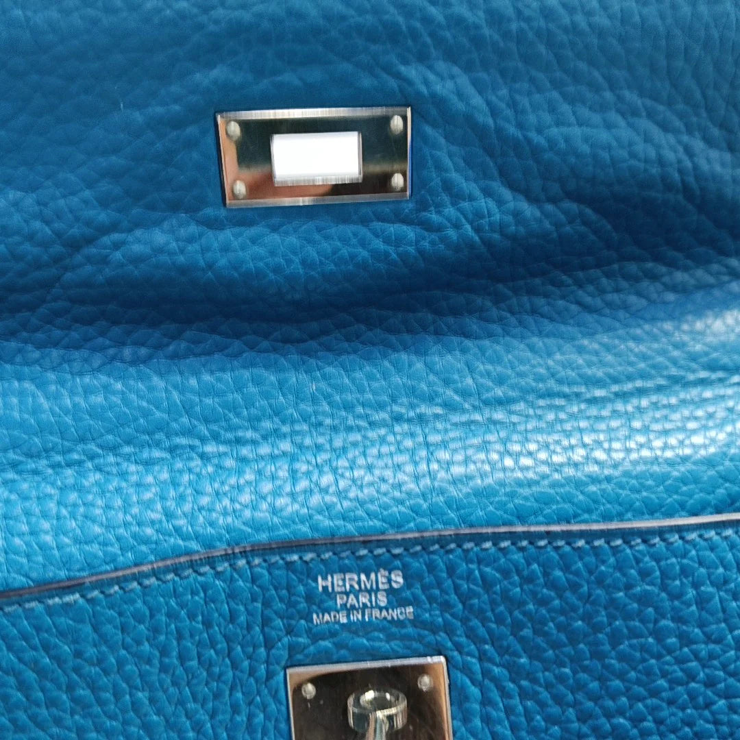 Hermès Kelly Retourne 32 Clemence B3 Bleu Zanzibar com Ferragens Paládio