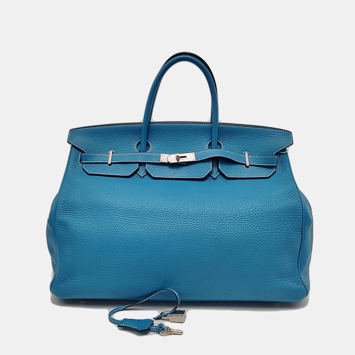 Hermès Birkin 40 Couro Clemence Blue Jeans com Ferragens Paládio