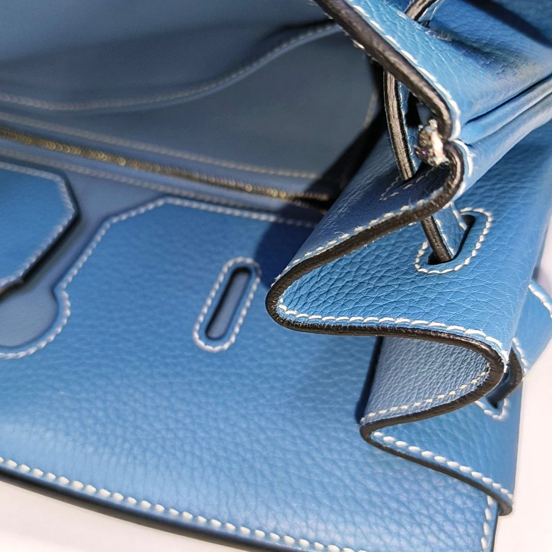Hermès Birkin 40 Couro Clemence Blue Jeans com Ferragens Paládio