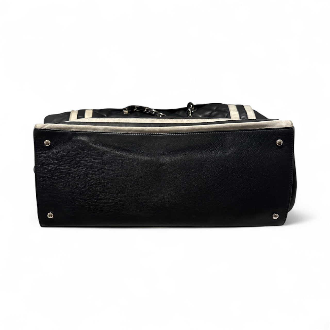 Bolsa Chanel CC Shopping Tote Navy com Listras Brancas