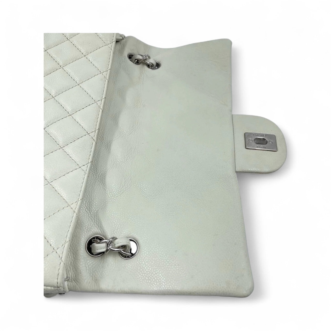Bolsa Chanel Classic Flap Maxi Milk White Caviar Leather Silver Hardware