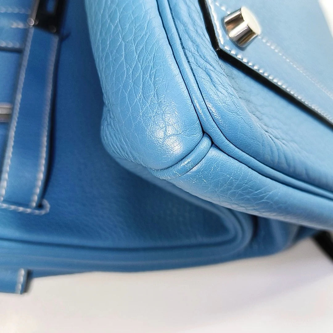 Hermès Birkin 40 Couro Clemence Blue Jeans com Ferragens Paládio