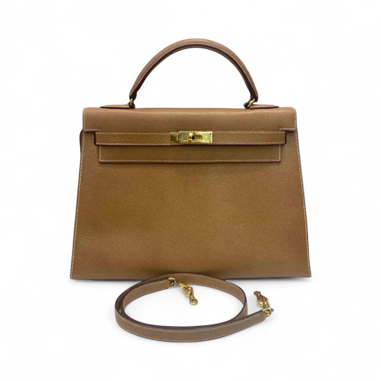 Hermès Kelly 32 Sellier Vintage Gold Epsom Leather Gold Hardware With Strap