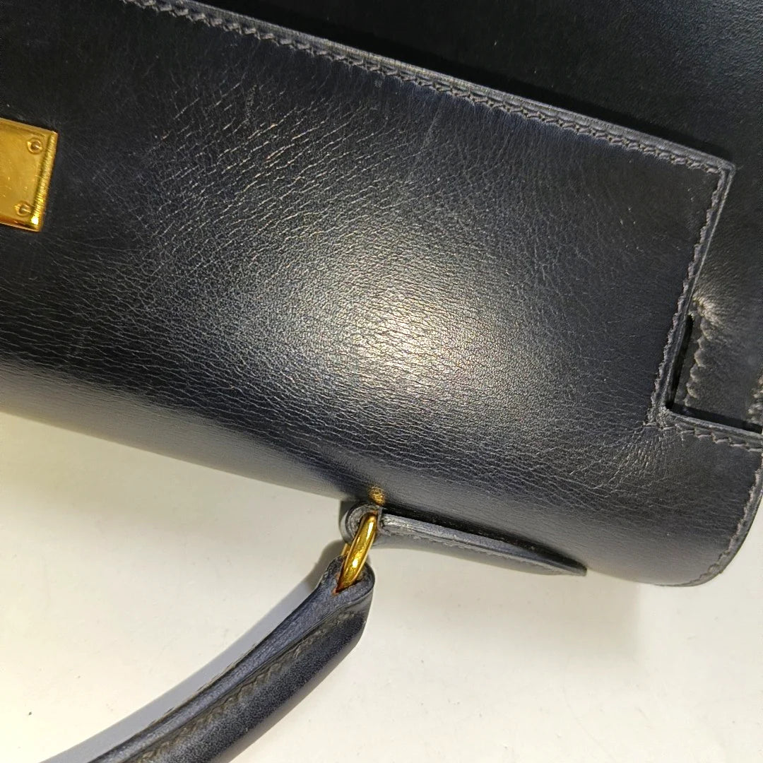 Hermès Kelly Sellier 32 Box Leather Preta com Ferragens Douradas