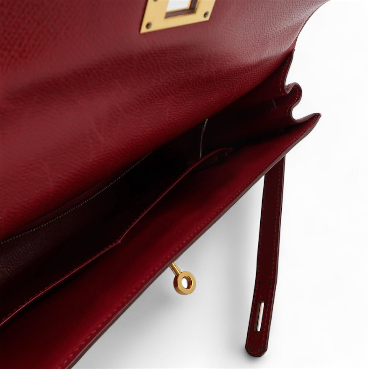 Hermès Kelly Sellier 32 Courchevel Rouge Vif com Ferragens Douradas