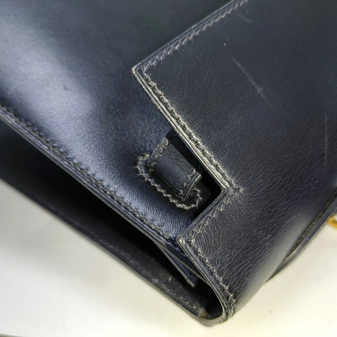 Hermès Kelly Sellier 32 Box Leather Preta com Ferragens Douradas