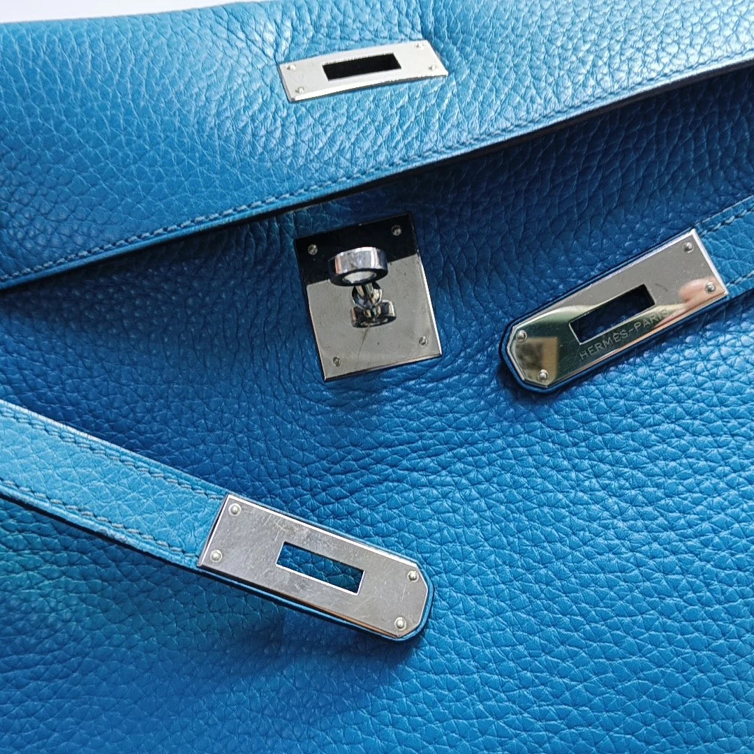 Hermès Kelly Retourne 32 Clemence B3 Bleu Zanzibar com Ferragens Paládio