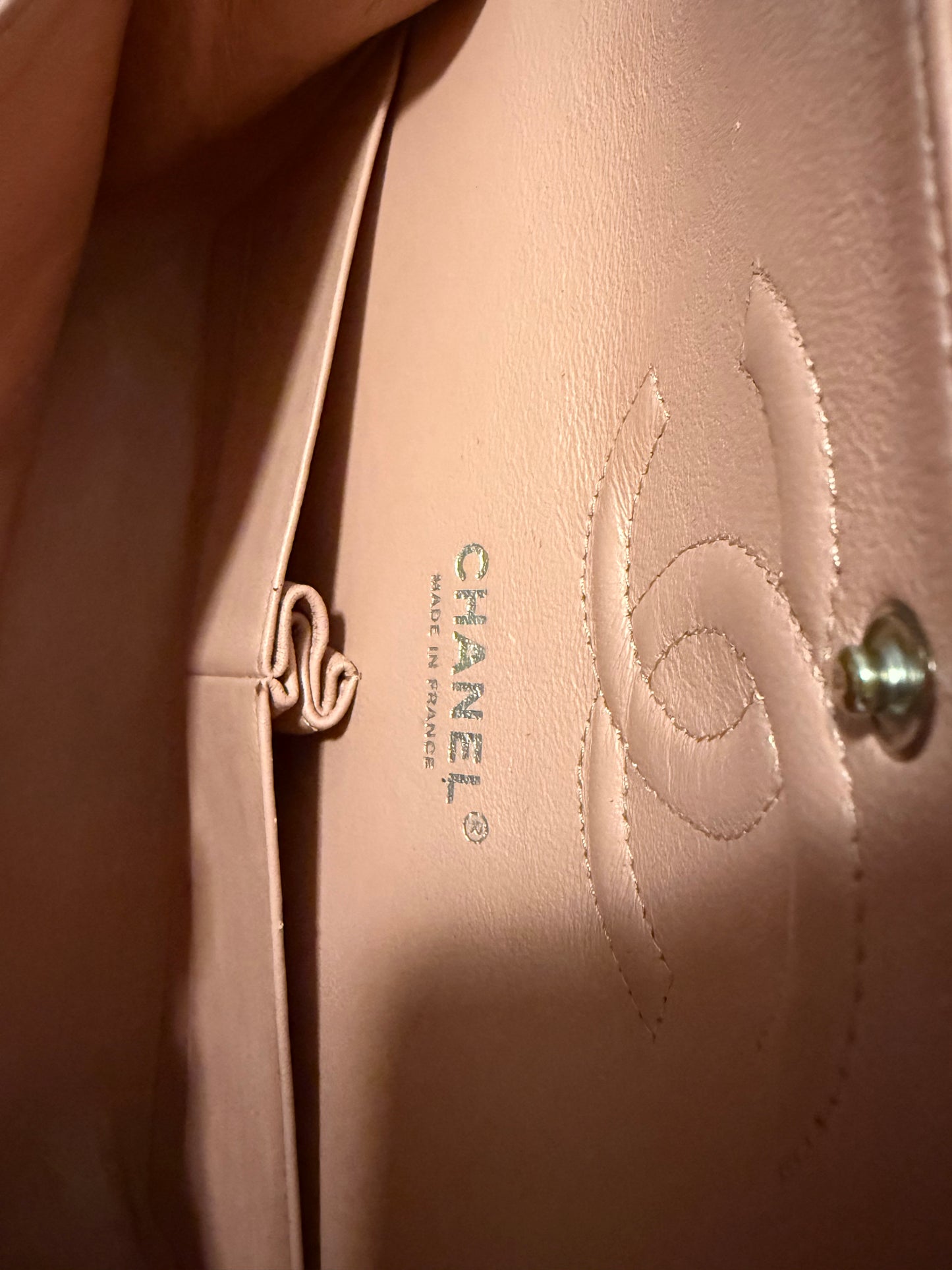Bolsa Chanel Classic Flap Medium Pink Orange Patent Leather