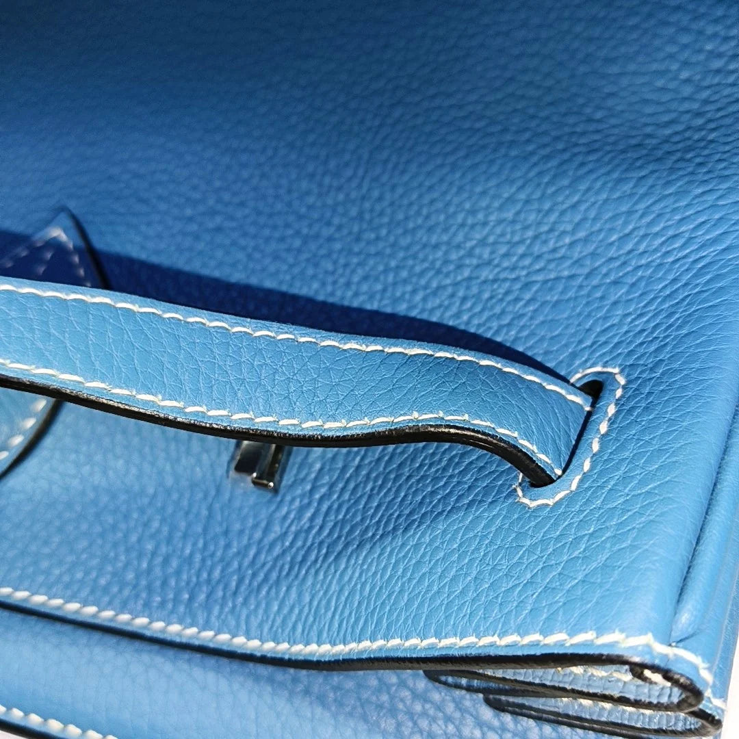 Hermès Birkin 40 Couro Clemence Blue Jeans com Ferragens Paládio