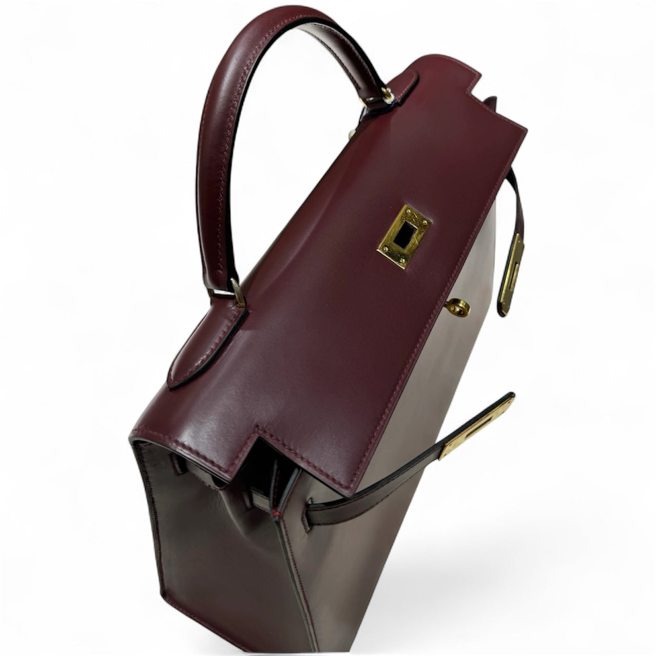 Hermès Kelly 32 Sellier Burgundy Box Leather Gold Hardware