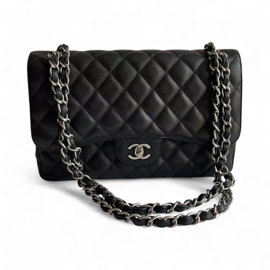 Bolsa Chanel Classic Flap Jumbo – Couro Caviar Preto