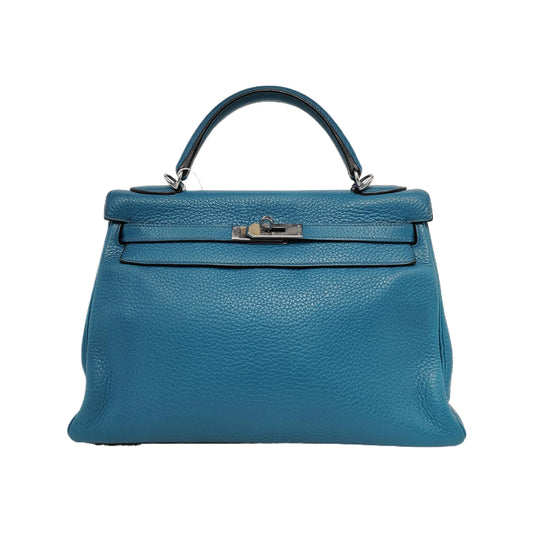 Hermès Kelly Retourne 32 Clemence B3 Bleu Zanzibar com Ferragens Paládio