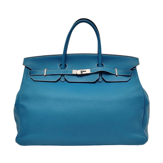 Hermès Birkin 40 Couro Clemence Blue Jeans com Ferragens Paládio