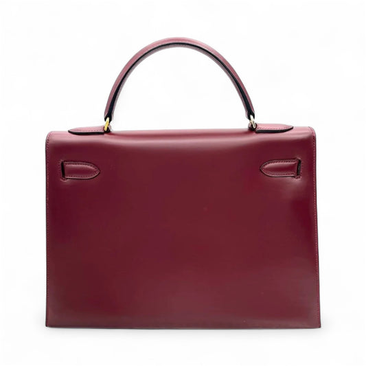Hermès Kelly 32 Sellier Burgundy Box Leather Gold Hardware