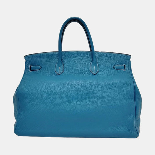 Hermès Birkin 40 Couro Clemence Blue Jeans com Ferragens Paládio