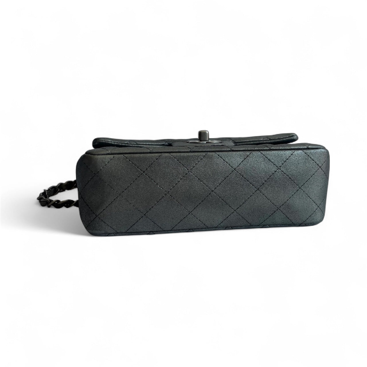 Bolsa Chanel Classic Flap Mini Retangular – Couro de Cordeiro Cinza Metálico