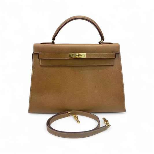Hermès Kelly 32 Sellier Vintage Gold Epsom Leather Gold Hardware With Strap