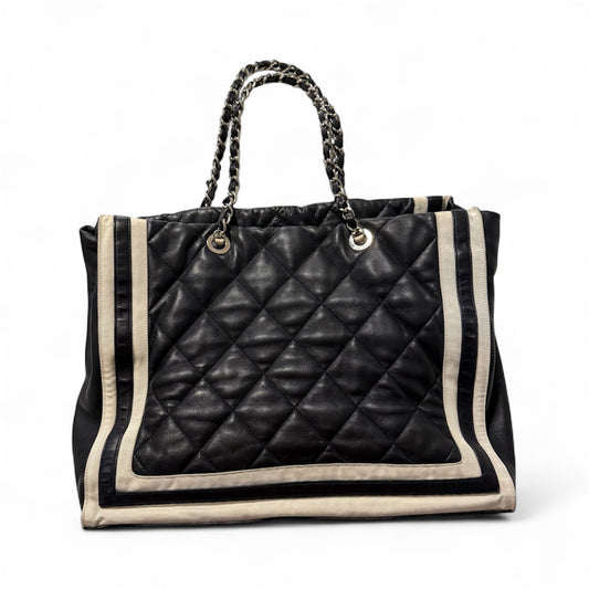 Bolsa Chanel CC Shopping Tote Navy com Listras Brancas