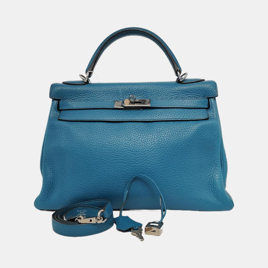 Hermès Kelly Retourne 32 Clemence B3 Bleu Zanzibar com Ferragens Paládio