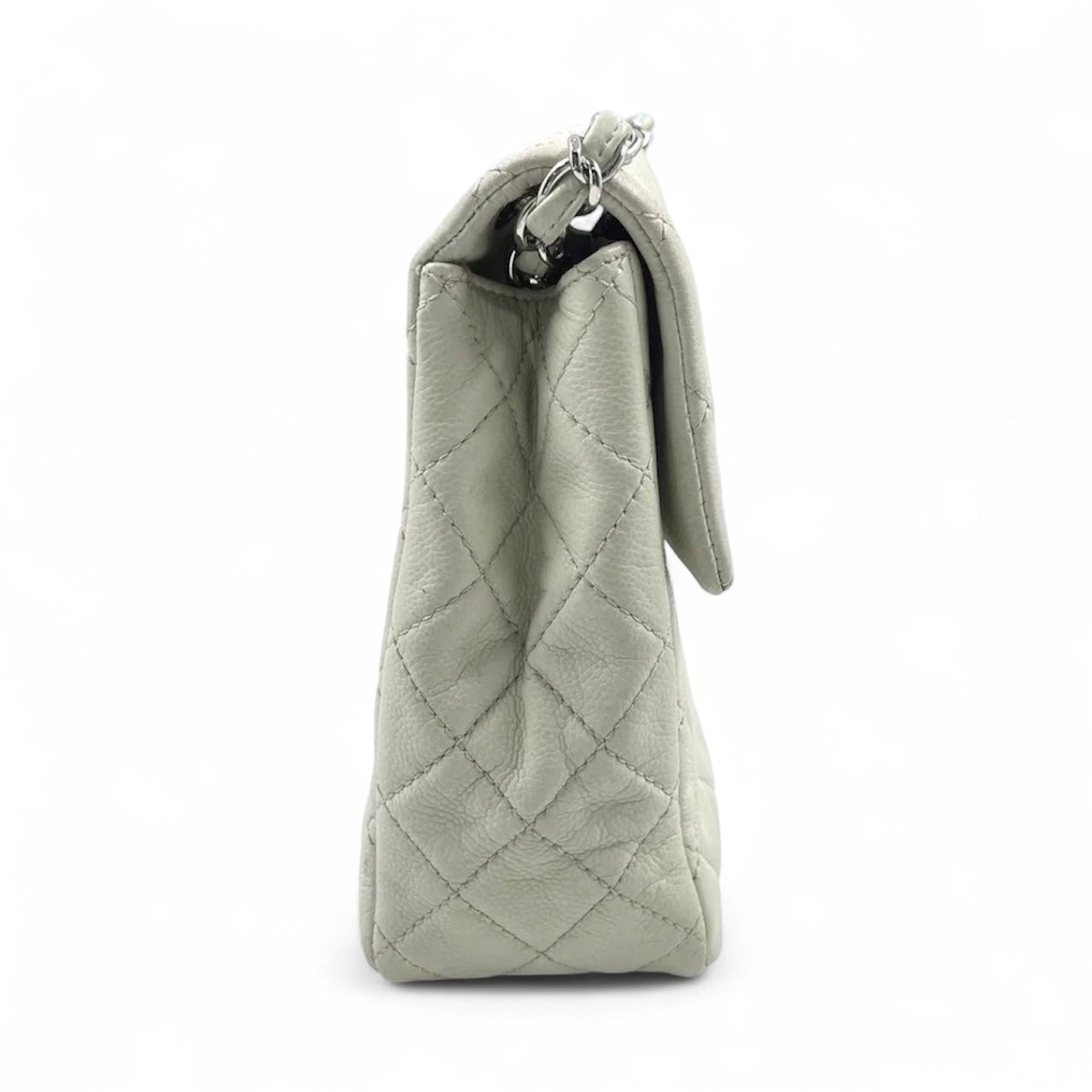Bolsa Chanel Classic Flap Maxi Milk White Caviar Leather Silver Hardware