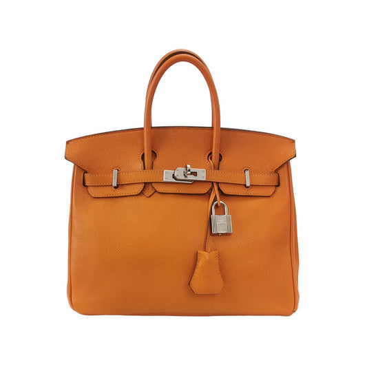 Hermès Birkin 25 Couro Epsom Orange H 93 com Ferragens Paládio Iconic Mini