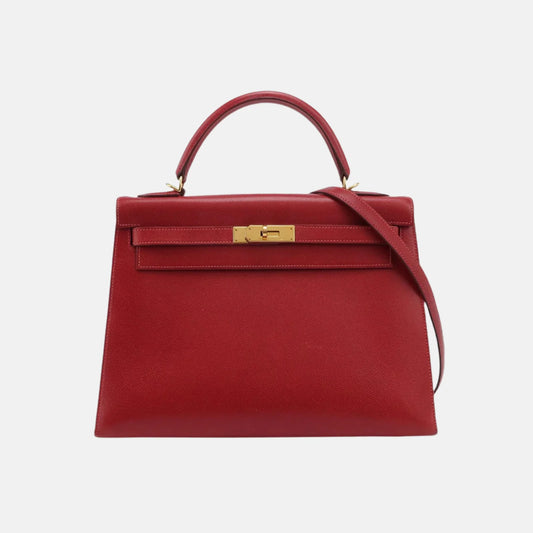 Hermès Kelly Sellier 32 Courchevel Rouge Vif com Ferragens Douradas