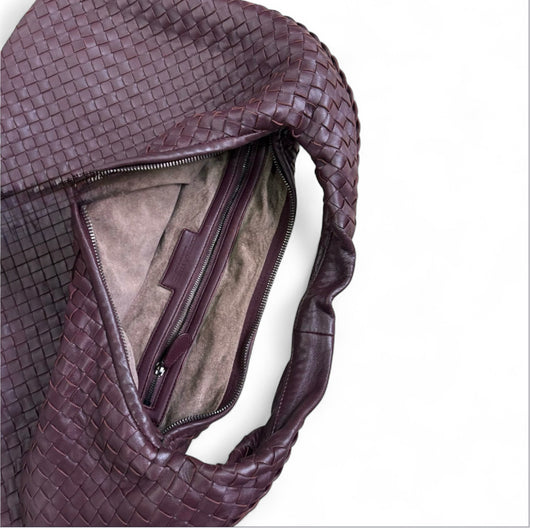 Bolsa Bottega Veneta Veneta Hobo-Couro Burgundy (Vinho) Intrecciato