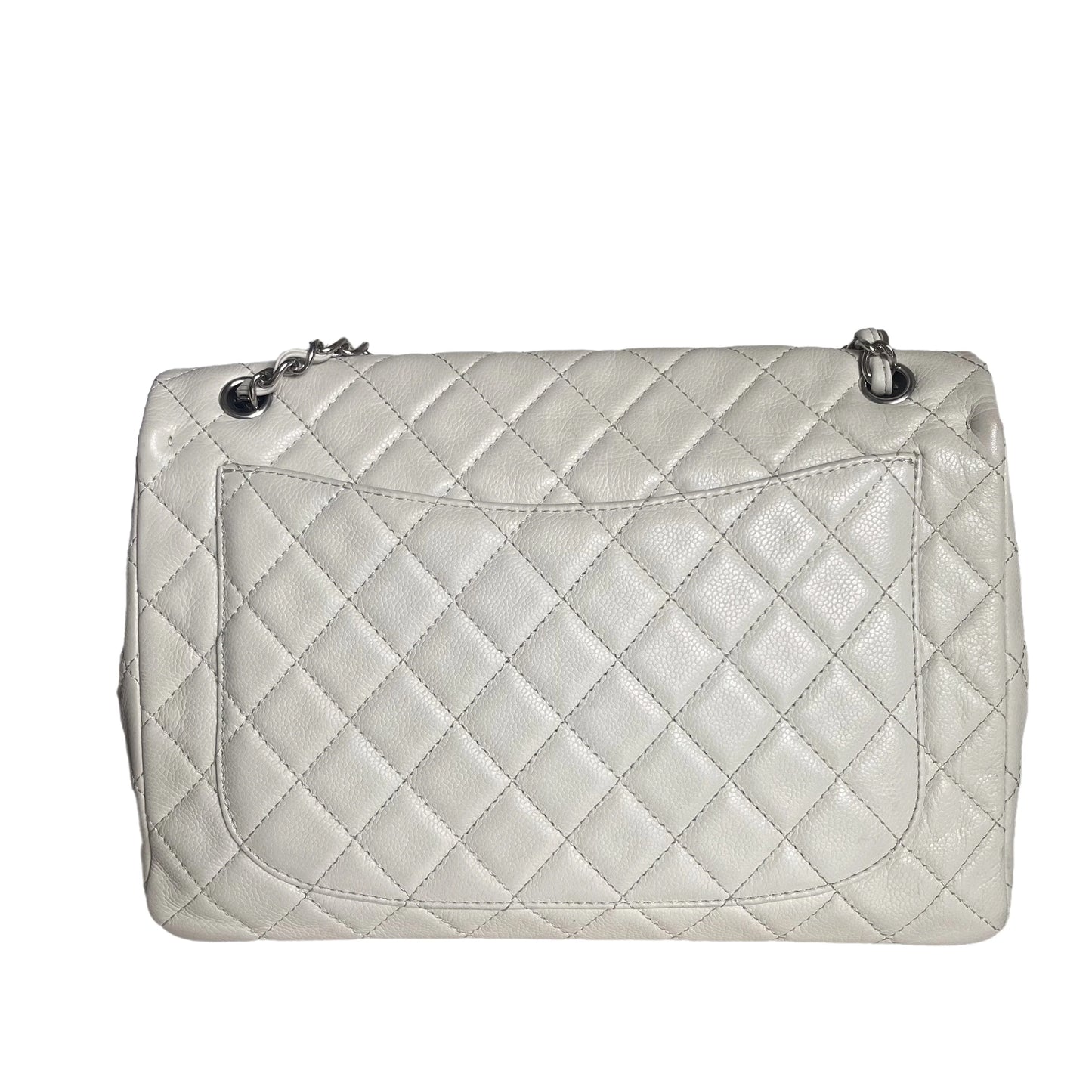 Bolsa Chanel Classic Flap Maxi Milk White Caviar Leather Silver Hardware