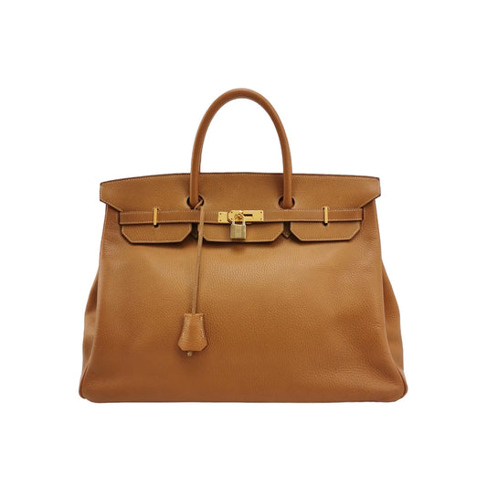 Hermès Birkin 40 Couro Clemence Gold com Ferragens Douradas