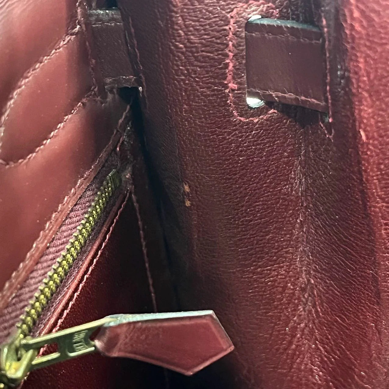 Hermès Kelly 32 Sellier Burgundy Box Leather Gold Hardware