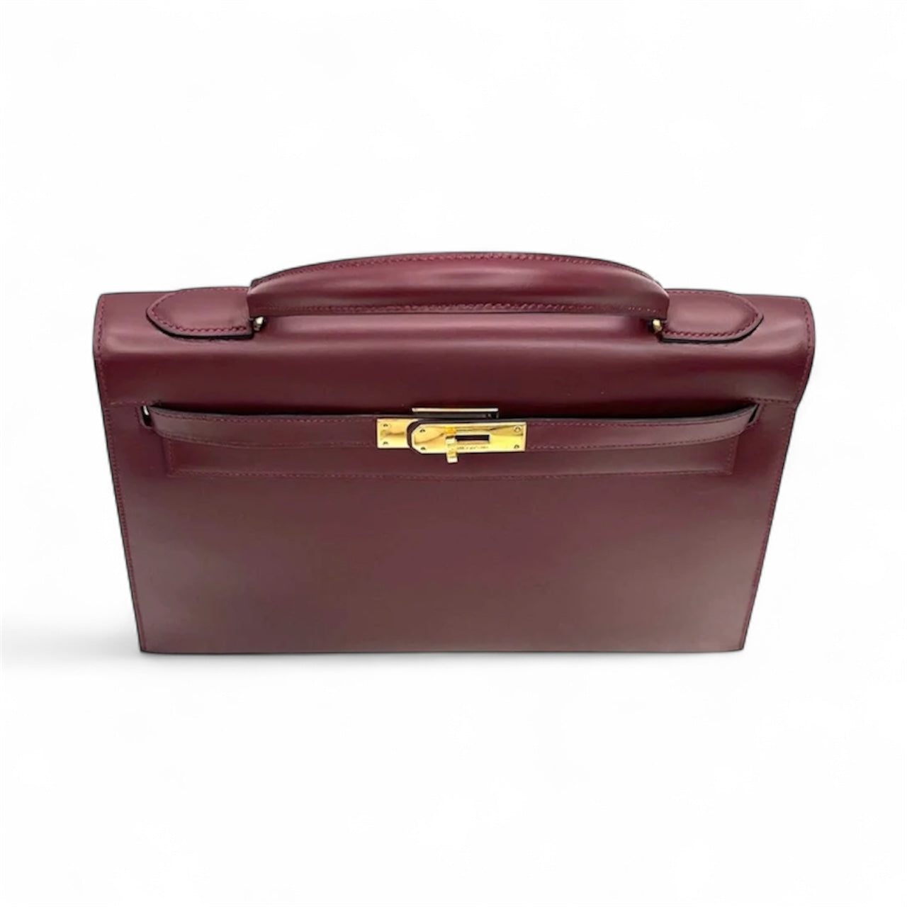 Hermès Kelly 32 Sellier Burgundy Box Leather Gold Hardware