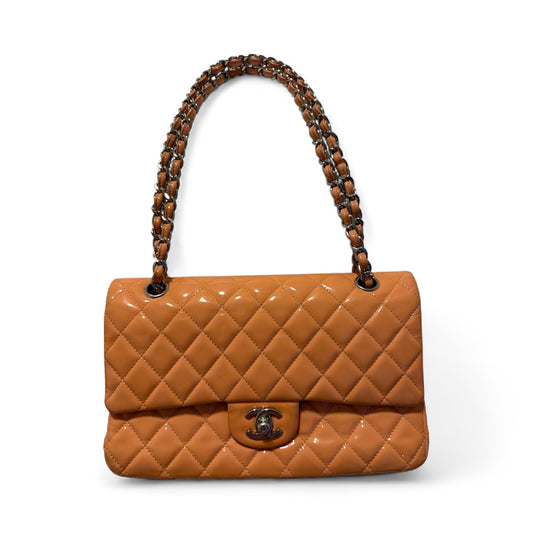 Bolsa Chanel Classic Flap Medium Pink Orange Patent Leather