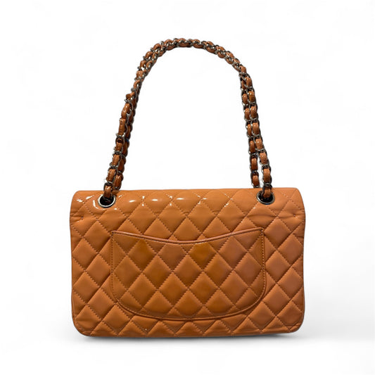 Bolsa Chanel Classic Flap Medium Pink Orange Patent Leather